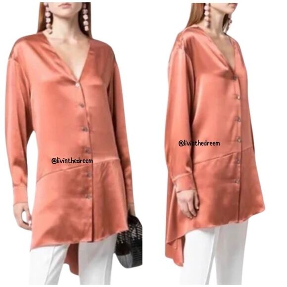 #T191 Cinq a Sept Opal Silk Tunic Dress In Rosewood SZ M $395 - Picture 3 of 14